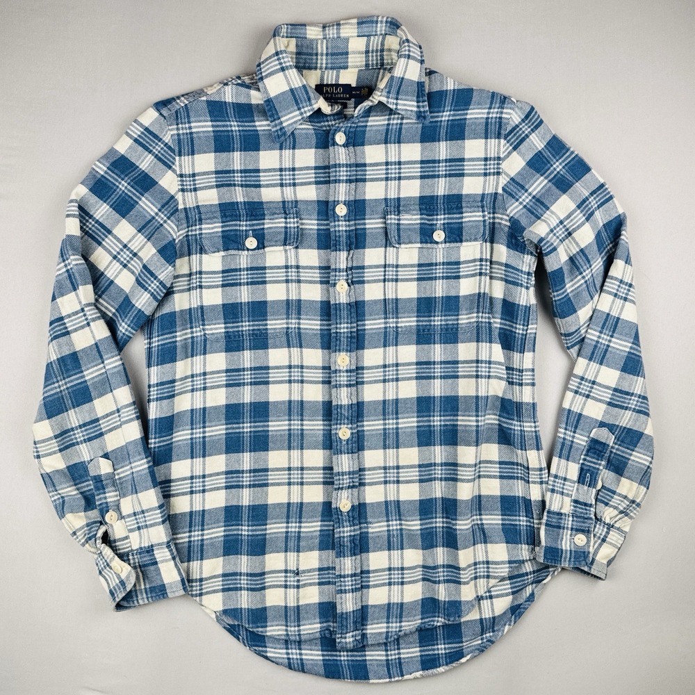 Polo Ralph Lauren Relaxed Fit Plaid Flannel Shirt Mens M Blue Preppy